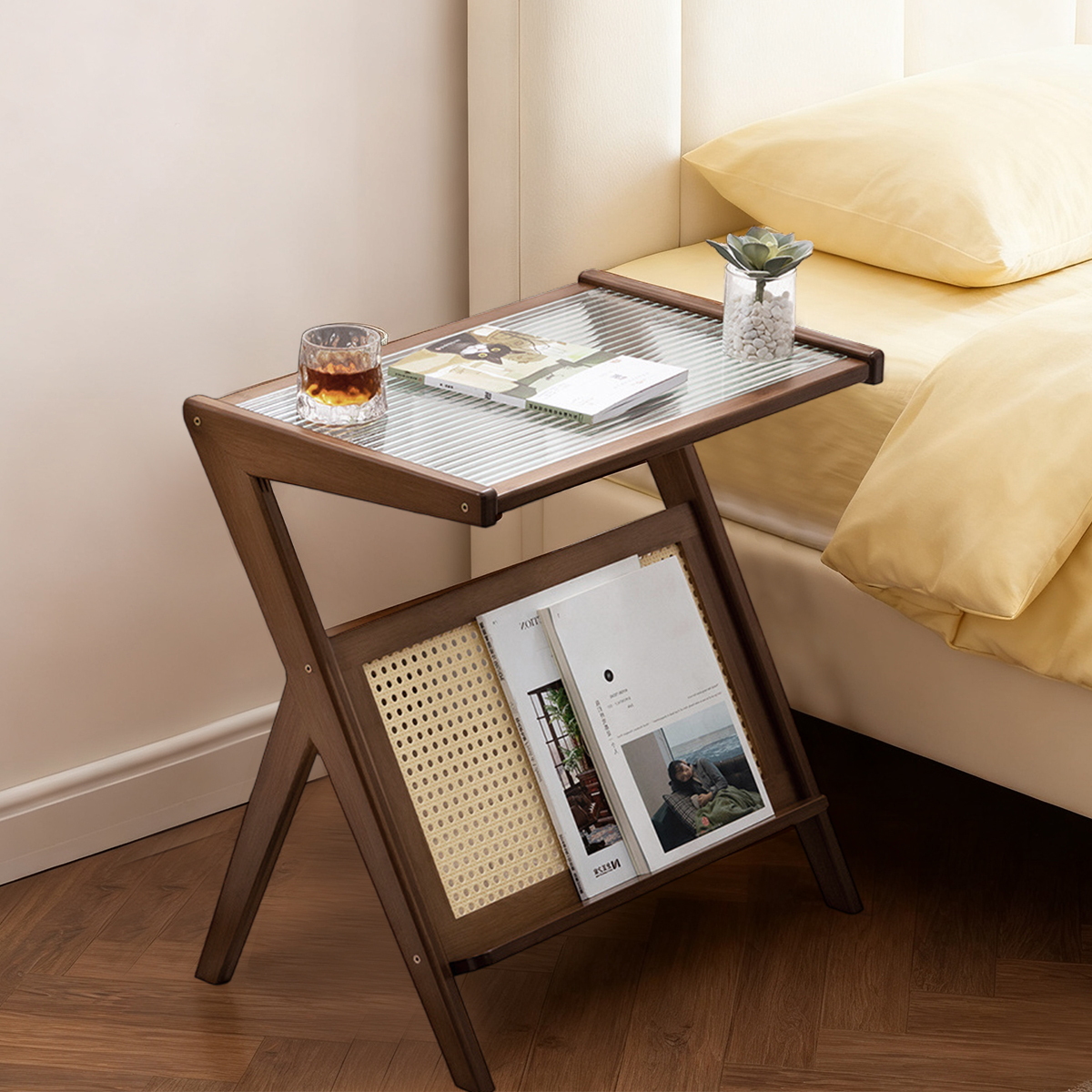 Outdoor Furniture Sale - Mid-Century Boho Rattan Bamboo Storage Side/Table