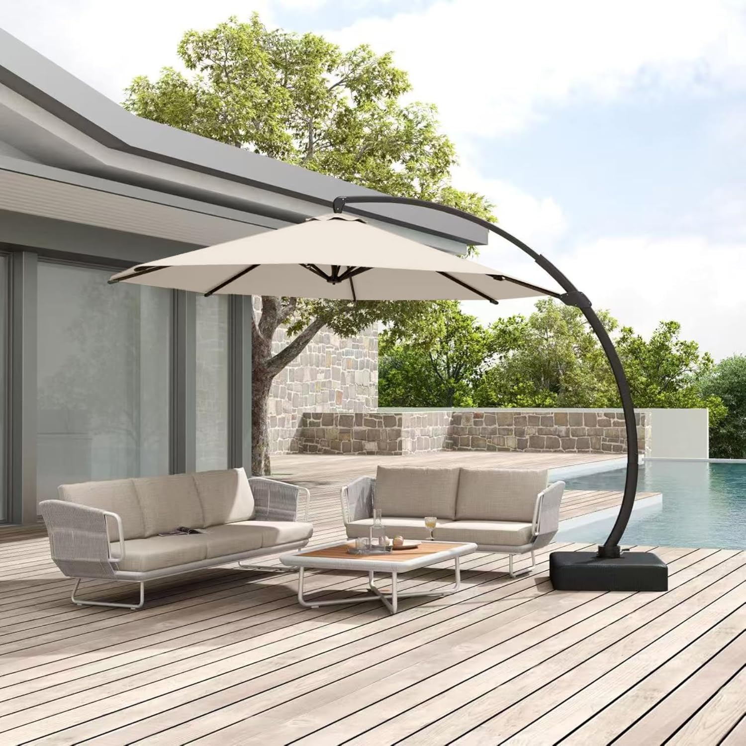 Outdoor Furniture With Umbrella - 12FT Cantilever Umbrella with Base Large