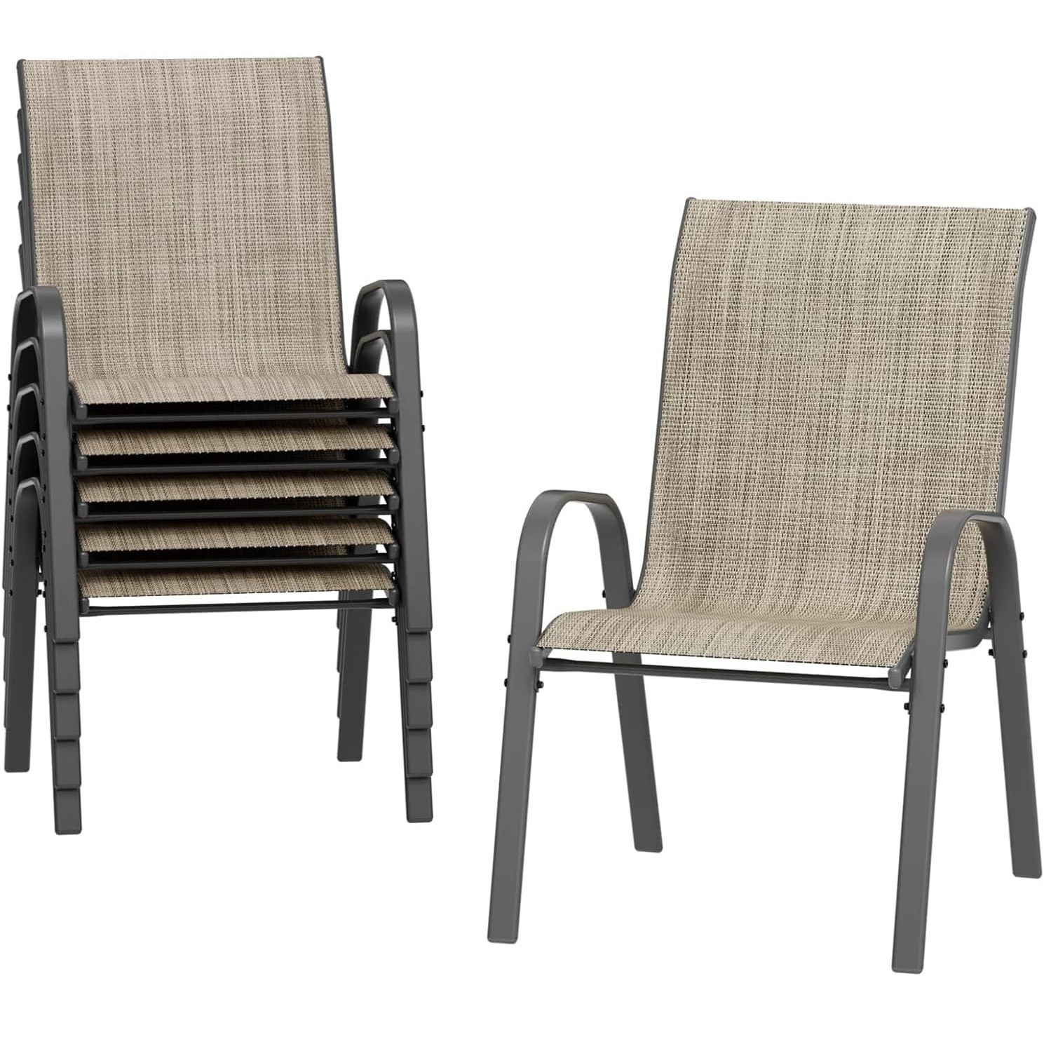 Outdoor Furniture Iron - Stackable Chairs-6PCS Outdoor Dining Chair, Patio