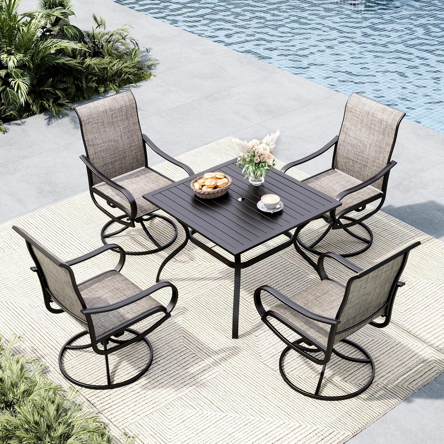 Outdoor Furniture With Umbrella - Patio Table Chairs Set Outdoor Dining