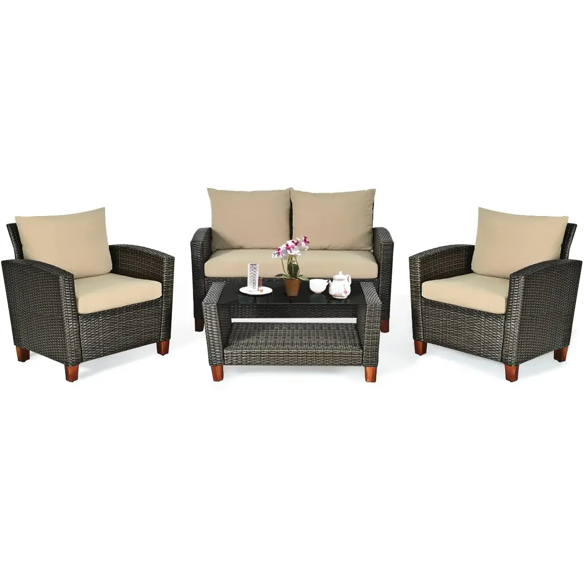 Outdoor Furniture Legs - 4PCS Rattan Patio Furniture Set Solid