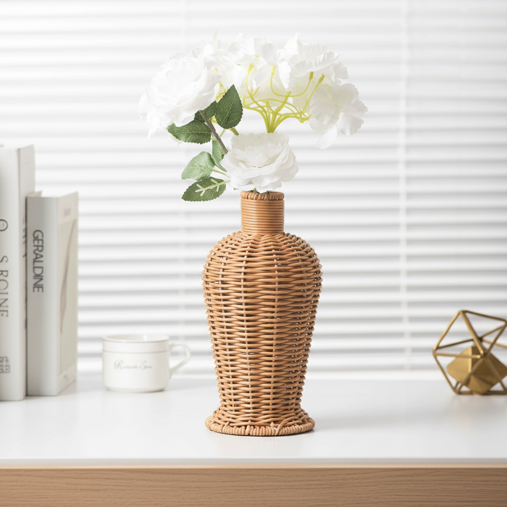 Outdoor Furniture Sale - Plastic Rattan Weave Vase Handmade Artificial