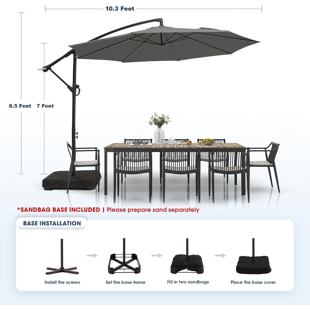 Outdoor Furniture With Umbrella - 10ft Patio Umbrella with Base Included,