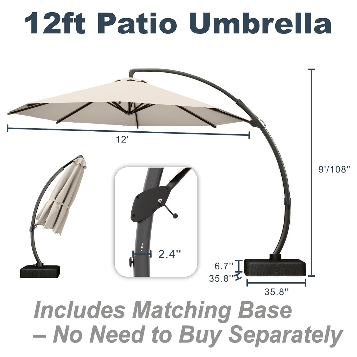 12FT Cantilever Umbrella with  - Outdoor Furniture With Umbrella 리뷰 및 가격