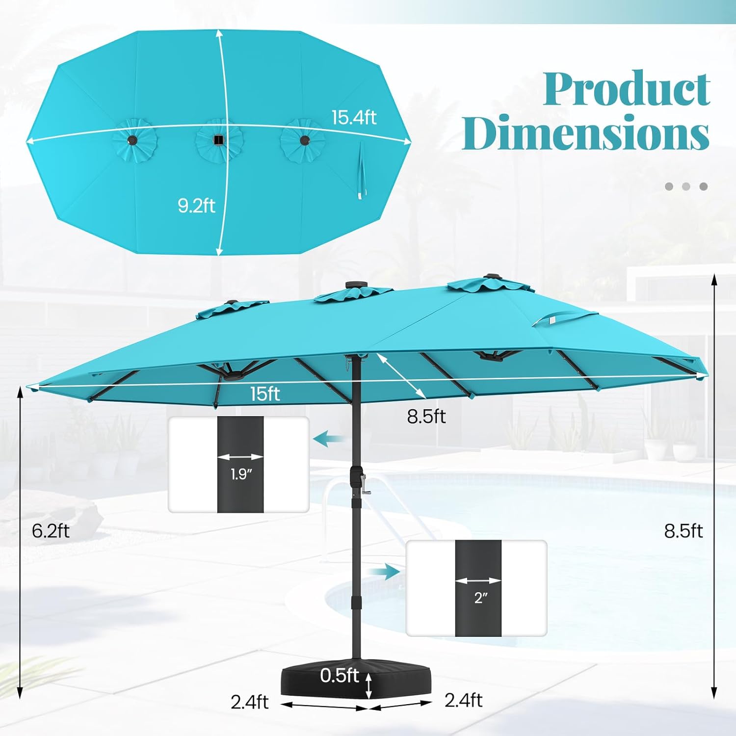 15FT Double-Sided Solar Patio  - Outdoor Furniture With Umbrella 리뷰 및 가격
