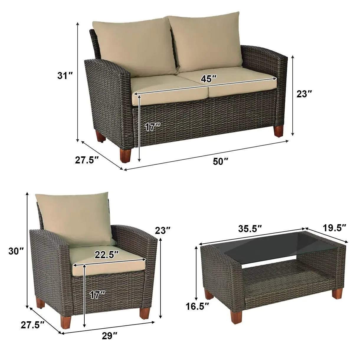 4PCS Rattan Patio Furniture Se - Outdoor Furniture Legs 리뷰 및 가격