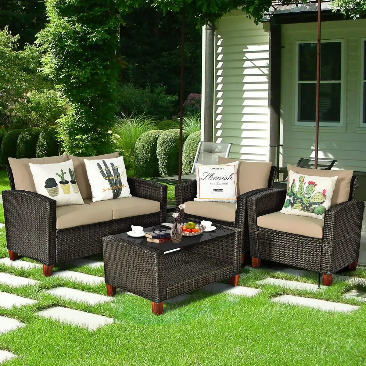 4PCS Rattan Patio Furniture Se - Outdoor Furniture Legs 리뷰 및 가격