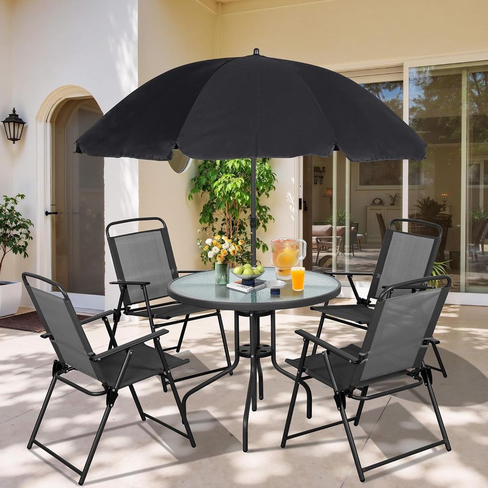 6 Piece Folding Patio Dining S - Outdoor Furniture With Umbrella 리뷰 및 가격