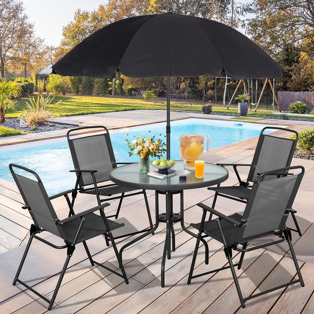 6 Piece Folding Patio Dining S - Outdoor Furniture With Umbrella 리뷰 및 가격