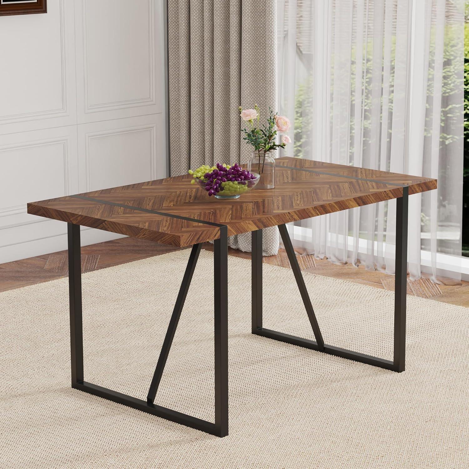 Retro Dining Table Dark Wood T - Outdoor Furniture Legs 리뷰 및 가격