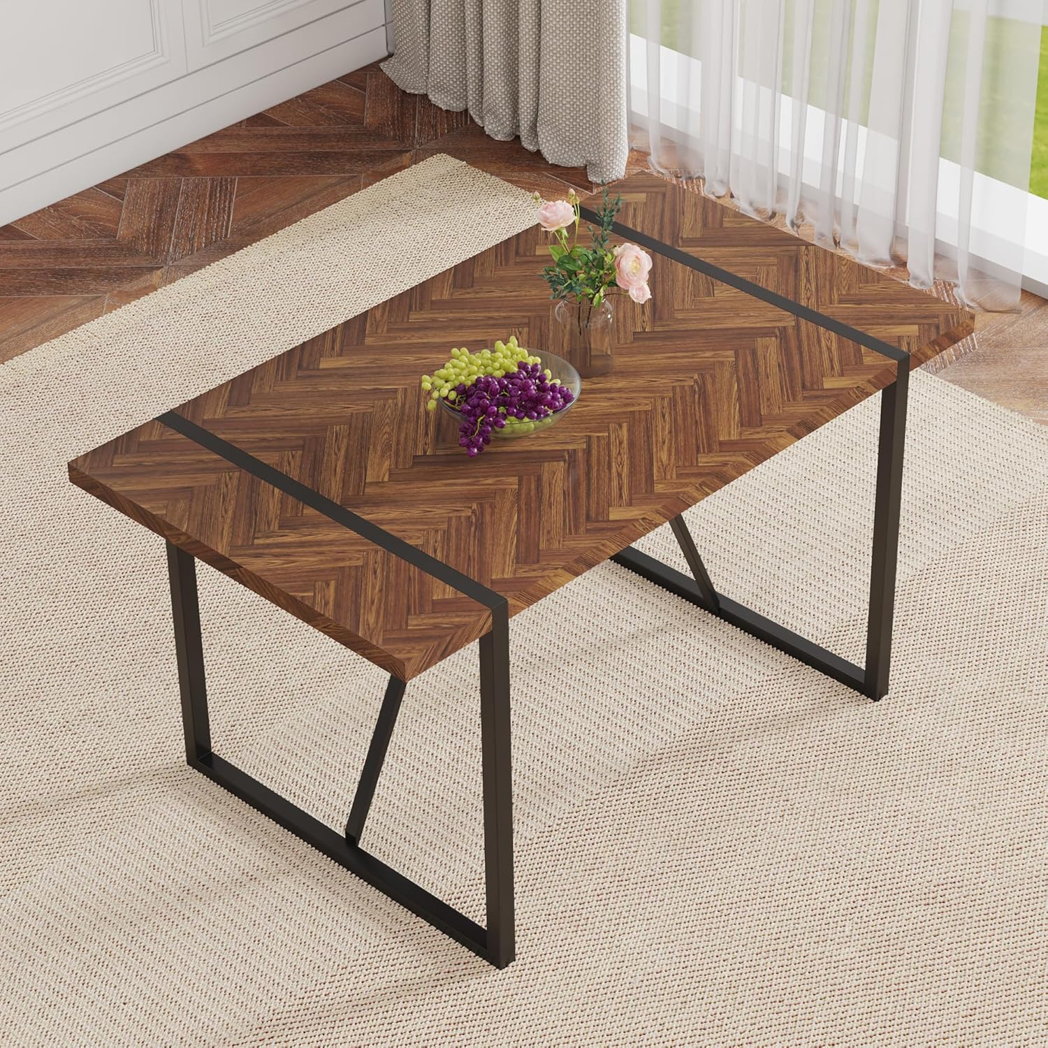 Retro Dining Table Dark Wood T - Outdoor Furniture Legs 리뷰 및 가격